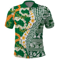 Hawaiian Plumeria Lei Polo Shirt Kakau Motifs and Palaka Half Style Green Color - Polynesian Pride