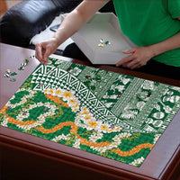 Hawaiian Plumeria Lei Puzzle Kakau Motifs and Palaka Half Style Green Color LT03 - Polynesian Pride