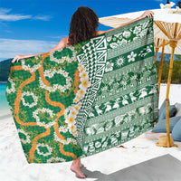 Hawaiian Plumeria Lei Sarong Kakau Motifs and Palaka Half Style Green Color - Polynesian Pride