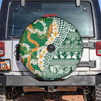 Hawaiian Plumeria Lei Spare Tire Cover Kakau Motifs and Palaka Half Style Green Color - Polynesian Pride