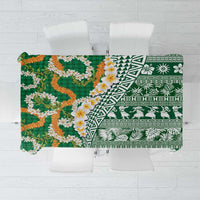 Hawaiian Plumeria Lei Tablecloth Kakau Motifs and Palaka Half Style Green Color LT03 Green - Polynesian Pride