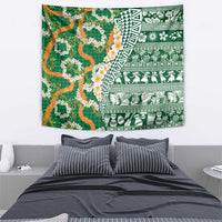 Hawaiian Plumeria Lei Tapestry Kakau Motifs and Palaka Half Style Green Color - Polynesian Pride