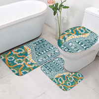 Hawaiian Plumeria Lei Bathroom Set Kakau Motifs and Palaka Half Style Turquoise Color LT03 - Polynesian Pride