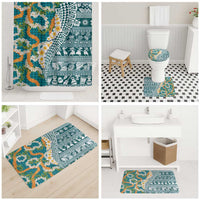 Hawaiian Plumeria Lei Bathroom Set Kakau Motifs and Palaka Half Style Turquoise Color LT03 - Polynesian Pride