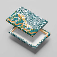 Hawaiian Plumeria Lei Canvas Wall Art Kakau Motifs and Palaka Half Style Turquoise Color LT03 - Polynesian Pride