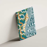 Hawaiian Plumeria Lei Canvas Wall Art Kakau Motifs and Palaka Half Style Turquoise Color LT03 - Polynesian Pride