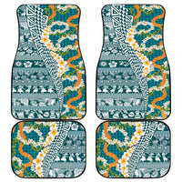 Hawaiian Plumeria Lei Car Mats Kakau Motifs and Palaka Half Style Turquoise Color - Polynesian Pride