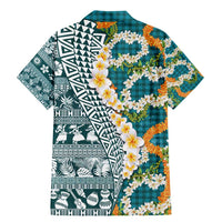 Hawaiian Plumeria Lei Family Matching Mermaid Dress and Hawaiian Shirt Kakau Motifs and Palaka Half Style Turquoise Color - Polynesian Pride