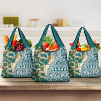 Hawaiian Plumeria Lei Grocery Bag Kakau Motifs and Palaka Half Style Turquoise Color - Polynesian Pride