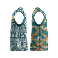 Hawaiian Plumeria Lei Christmas Knitted V-Neck Vest Kakau Motifs and Palaka Half Style Turquoise Color - Polynesian Pride