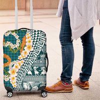 Hawaiian Plumeria Lei Luggage Cover Kakau Motifs and Palaka Half Style Turquoise Color - Polynesian Pride