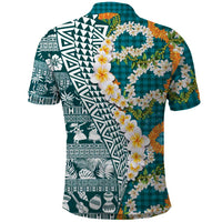 Hawaiian Plumeria Lei Polo Shirt Kakau Motifs and Palaka Half Style Turquoise Color - Polynesian Pride