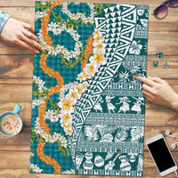 Hawaiian Plumeria Lei Puzzle Kakau Motifs and Palaka Half Style Turquoise Color LT03 Turquoise - Polynesian Pride