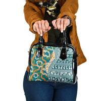 Hawaiian Plumeria Lei Shoulder Handbag Kakau Motifs and Palaka Half Style Turquoise Color LT03 One Size Turquoise - Polynesian Pride
