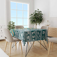 Hawaiian Plumeria Lei Tablecloth Kakau Motifs and Palaka Half Style Turquoise Color LT03 - Polynesian Pride