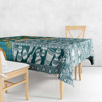 Hawaiian Plumeria Lei Tablecloth Kakau Motifs and Palaka Half Style Turquoise Color LT03 - Polynesian Pride
