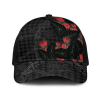 Hawaiian Kakau Art Baseball Net Cap Taro Leaves with Ohia Lehua and Pakala Pattern LT03 One Size Black Black - Polynesian Pride