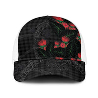 Hawaiian Kakau Art Baseball Net Cap Taro Leaves with Ohia Lehua and Pakala Pattern LT03 One Size White Black - Polynesian Pride
