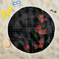 Hawaiian Kakau Art Beach Blanket Taro Leaves with Ohia Lehua and Pakala Pattern - Polynesian Pride