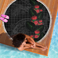 Hawaiian Kakau Art Beach Blanket Taro Leaves with Ohia Lehua and Pakala Pattern - Polynesian Pride