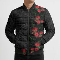 Hawaiian Kakau Art Bomber Puffer Jacket Taro Leaves with Ohia Lehua and Pakala Pattern - Polynesian Pride