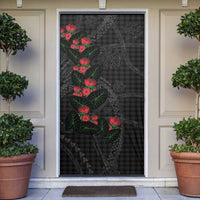 Hawaiian Kakau Art Door Cover Taro Leaves with Ohia Lehua and Pakala Pattern LT03 Black - Polynesian Pride