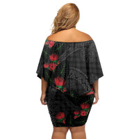 Hawaiian Kakau Art Family Matching Off Shoulder Short Dress and Hawaiian Shirt Taro Leaves with Ohia Lehua and Pakala Pattern - Polynesian Pride
