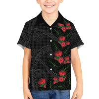 Hawaiian Kakau Art Kid Hawaiian Shirt Taro Leaves with Ohia Lehua and Pakala Pattern - Polynesian Pride