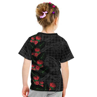 Hawaiian Kakau Art Kid T Shirt Taro Leaves with Ohia Lehua and Pakala Pattern LT03 - Polynesian Pride
