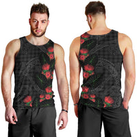 Hawaiian Kakau Art Men Tank Top Taro Leaves with Ohia Lehua and Pakala Pattern - Polynesian Pride
