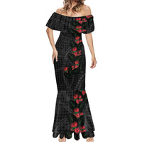 Hawaiian Kakau Art Mermaid Dress Taro Leaves with Ohia Lehua and Pakala Pattern - Polynesian Pride