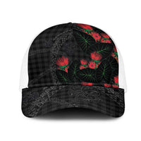 Hawaiian Kakau Art Mesh Trucker Cap Taro Leaves with Ohia Lehua and Pakala Pattern LT03 One Size White Black - Polynesian Pride