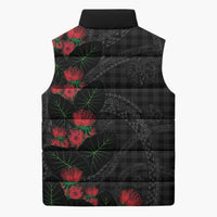 Hawaiian Kakau Art Sleeveless Puffer Jacket Taro Leaves with Ohia Lehua and Pakala Pattern - Polynesian Pride