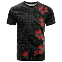 Hawaiian Kakau Art T Shirt Taro Leaves with Ohia Lehua and Pakala Pattern LT03 Black - Polynesian Pride