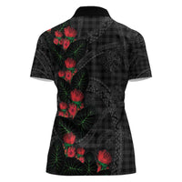 Hawaiian Kakau Art Women Polo Shirt Taro Leaves with Ohia Lehua and Pakala Pattern - Polynesian Pride