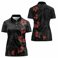 Hawaiian Kakau Art Women Polo Shirt Taro Leaves with Ohia Lehua and Pakala Pattern - Polynesian Pride