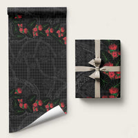 Hawaiian Kakau Art Wrapping Paper Taro Leaves with Ohia Lehua and Pakala Pattern LT03 58" × 23" Black - Polynesian Pride