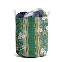 Hawaiian Art Flower Tribal with Lei Laundry Basket Palaka Pattern Green Color LT03 - Polynesian Pride