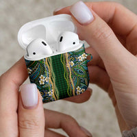 Hawaiian Art Flower Tribal with Lei AirPods Case Palaka Pattern Green Color LT03 - Polynesian Pride