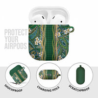 Hawaiian Art Flower Tribal with Lei AirPods Case Palaka Pattern Green Color - Polynesian Pride