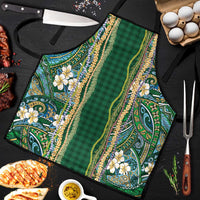 Hawaiian Art Flower Tribal with Lei Apron Palaka Pattern Green Color - Polynesian Pride