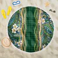 Hawaiian Art Flower Tribal with Lei Beach Blanket Palaka Pattern Green Color - Polynesian Pride