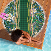 Hawaiian Art Flower Tribal with Lei Beach Blanket Palaka Pattern Green Color - Polynesian Pride