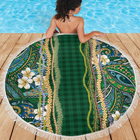 Hawaiian Art Flower Tribal with Lei Beach Blanket Palaka Pattern Green Color - Polynesian Pride