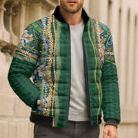 Hawaiian Art Flower Tribal with Lei Bomber Puffer Jacket Palaka Pattern Green Color LT03 - Polynesian Pride