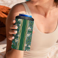 Hawaiian Art Flower Tribal with Lei 4 in 1 Can Cooler Tumbler Palaka Pattern Green Color - Polynesian Pride