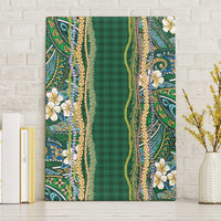 Hawaiian Art Flower Tribal with Lei Canvas Wall Art Palaka Pattern Green Color LT03 Without Frame Green - Polynesian Pride