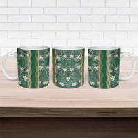 Hawaiian Art Flower Tribal with Lei Ceramic Mug Palaka Pattern Green Color LT03 - Polynesian Pride