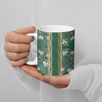 Hawaiian Art Flower Tribal with Lei Ceramic Mug Palaka Pattern Green Color LT03 - Polynesian Pride