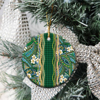 Hawaiian Art Flower Tribal with Lei Ceramic Ornament Palaka Pattern Green Color - Polynesian Pride